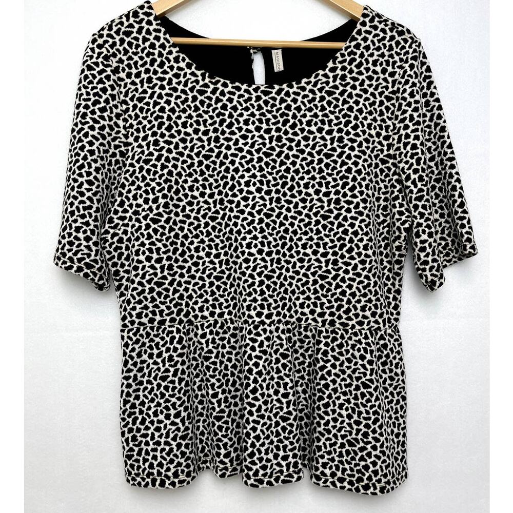 Madison Womens Scoop Neck Short Sleeve Top Black White Large